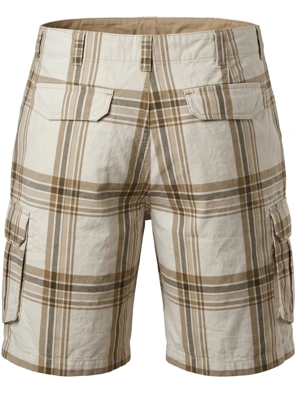 Route 66 Men's Plaid Cargo Shorts White Tan Brown Size 40